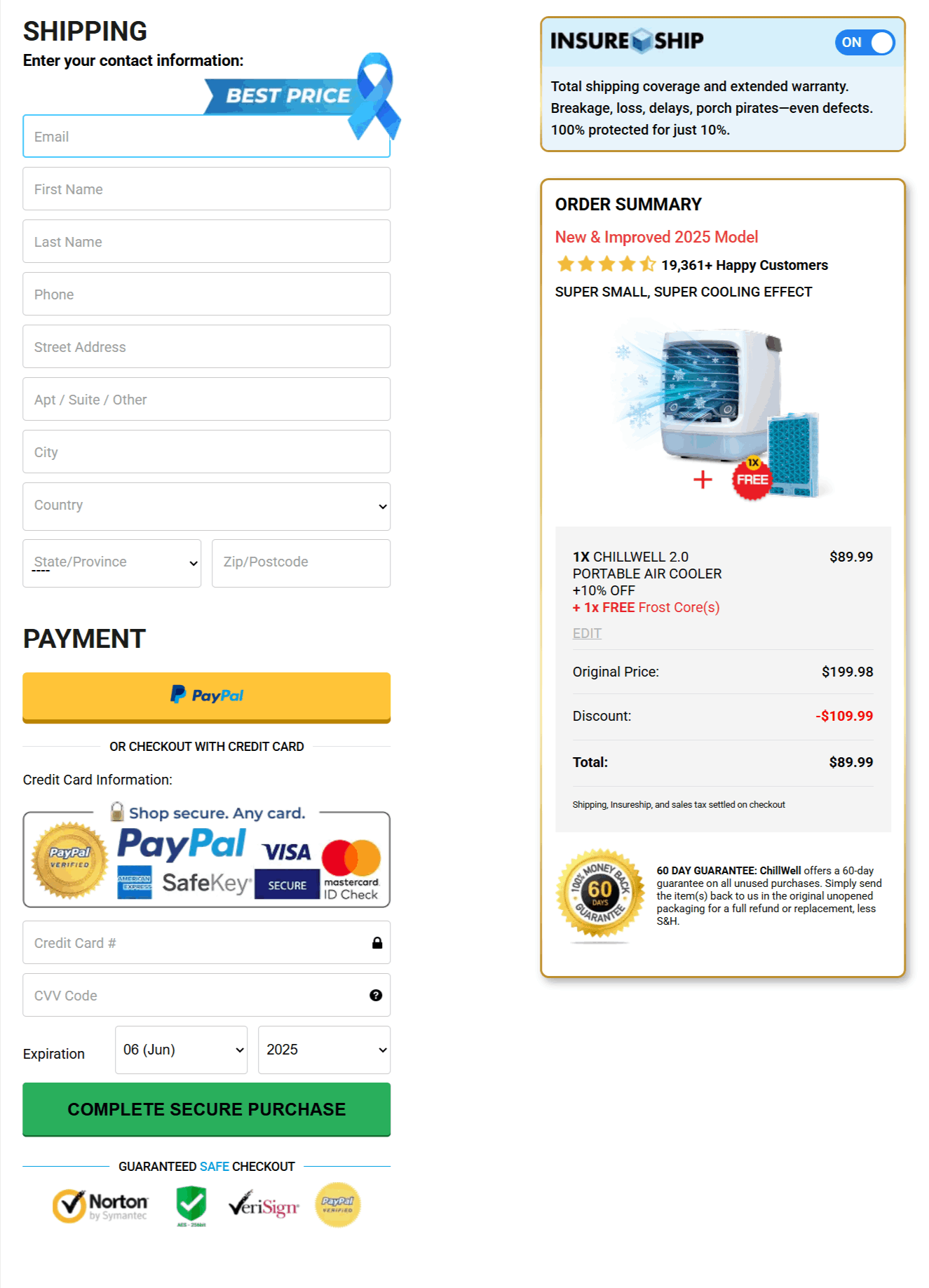 ChillWell 2.0 checkout page